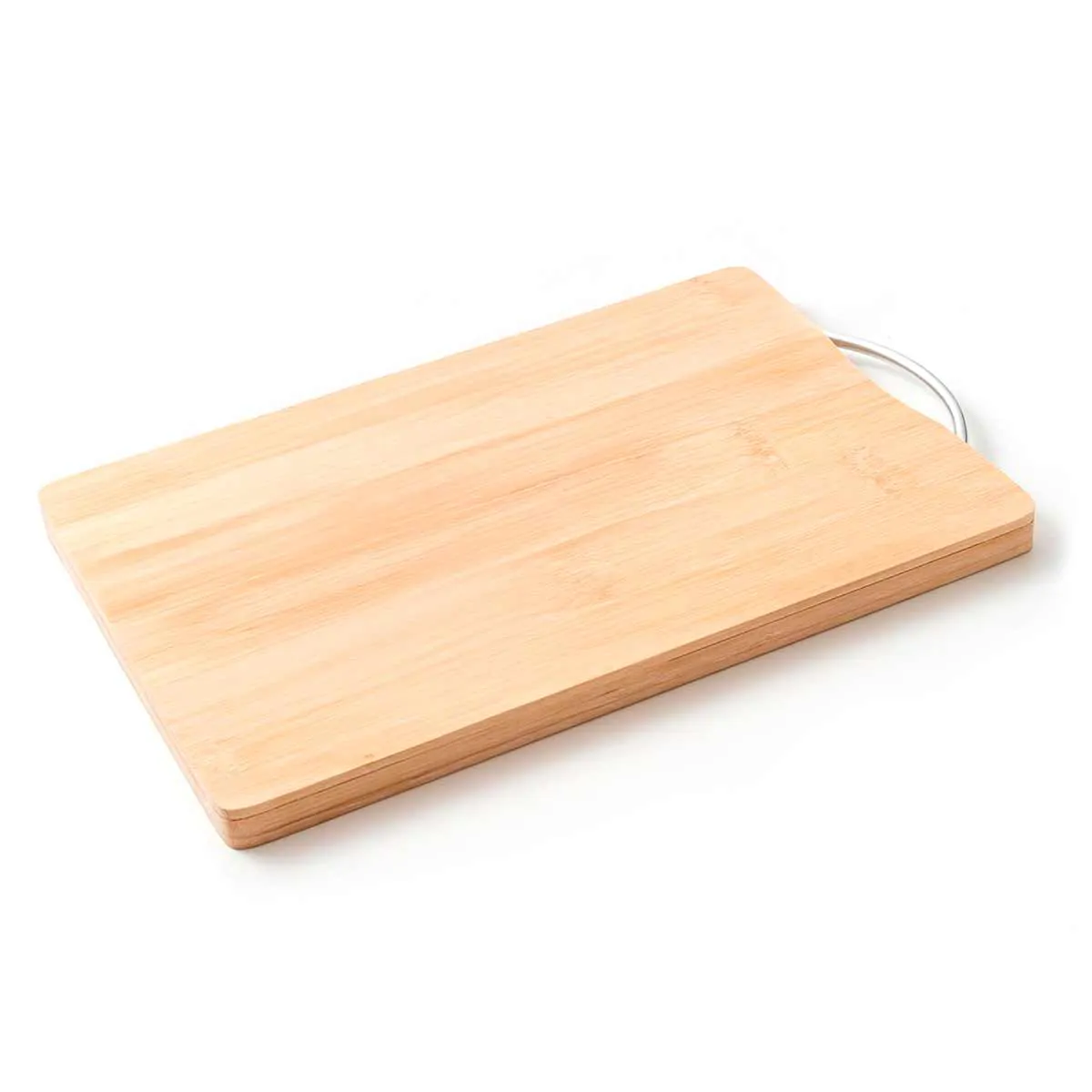 TABUA GOURMET RETANGULAR COM ALCA INOX EM BAMBU