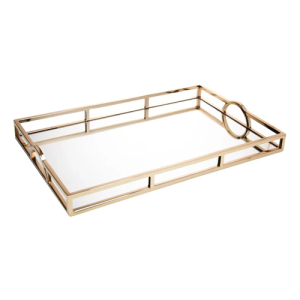 BANDEJA ACO INOX C ESPELHO DOURADA 56x36x5cm