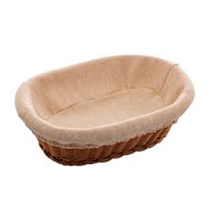 CESTA OVAL DE RATTAN PLASTICO COM FORRO EM TECIDO