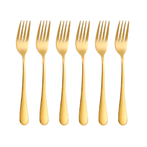 CONJUNTO 6 GARFOS AÇO INOX PARA BOLO DOURADO