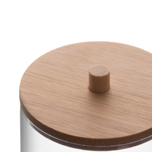 PORTA COTONETE DE POLIESTIRENO COM TAMPA DE BAMBU 2